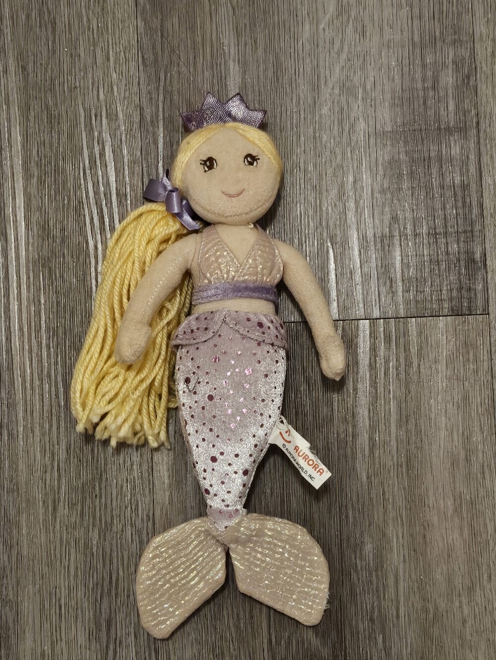Plush Pink Glitter Mermaid Doll with Yellow Yarn Hair